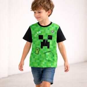 Minecraft Creeper Tee Boys XS 4-5 Green Graphic Shirt Gamer Kids NWT